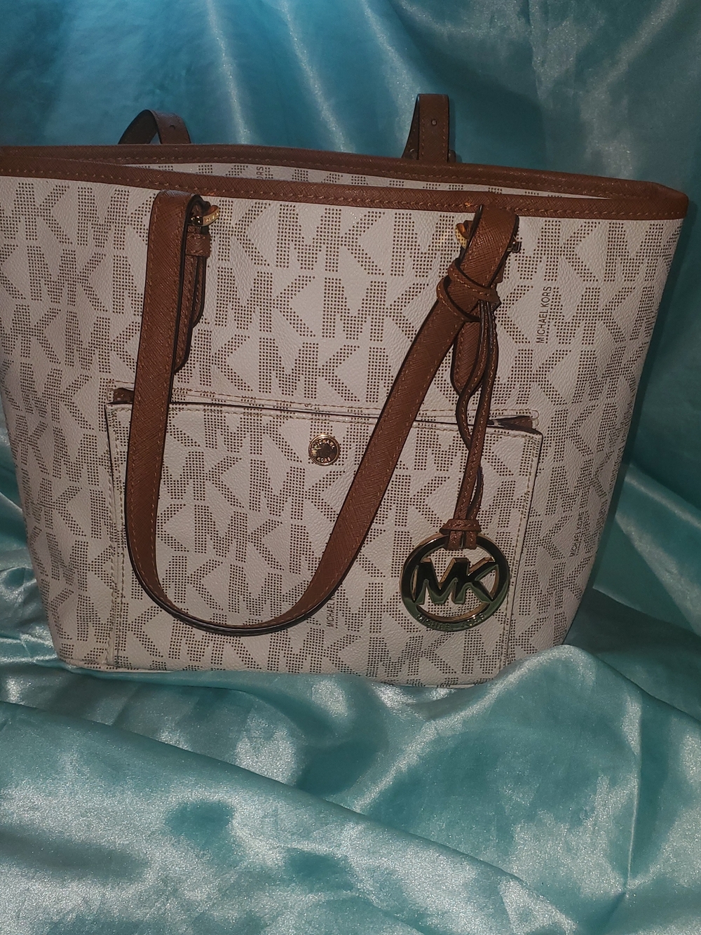 MICHAEL Michael Kors Cream & Brown MK Logo Tote